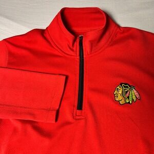 NHL Chicago Blackhawks Quarter Zip Pullover Red Mens Large Hockey Athletic Top